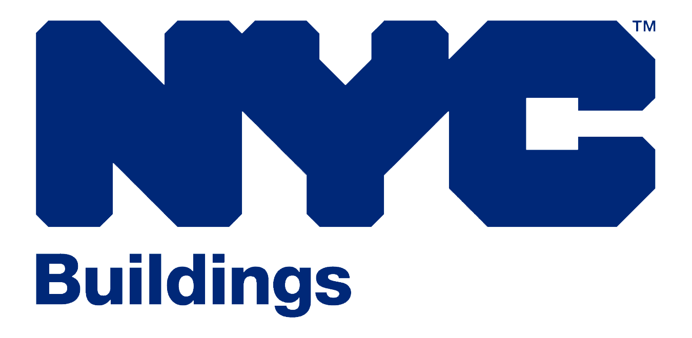 new york city department of buildings logo in blue "NYC Buildings"